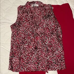 Red and Black Sleeveless Blouse